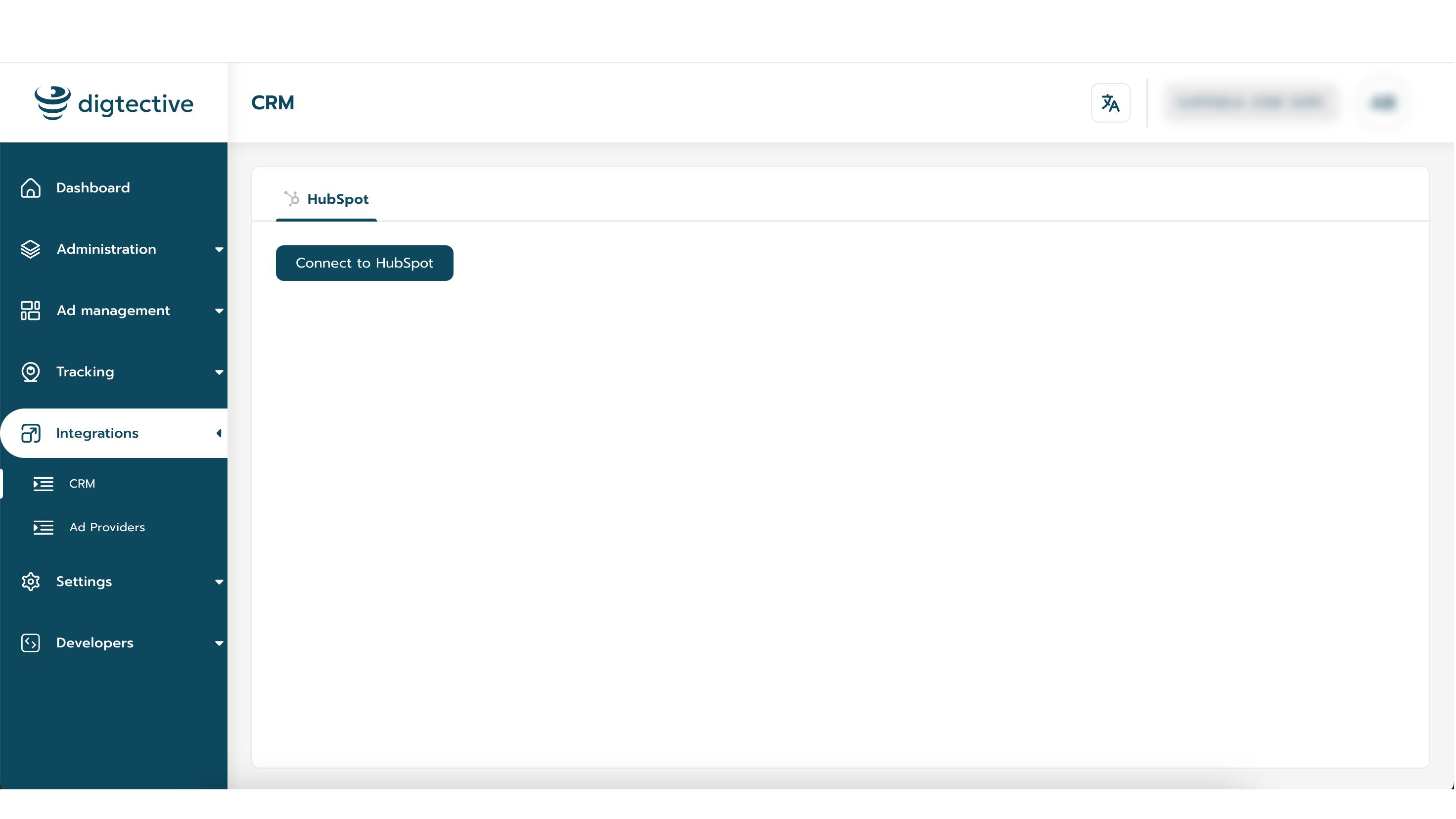 Navigating to CRM\HubSpot  connection